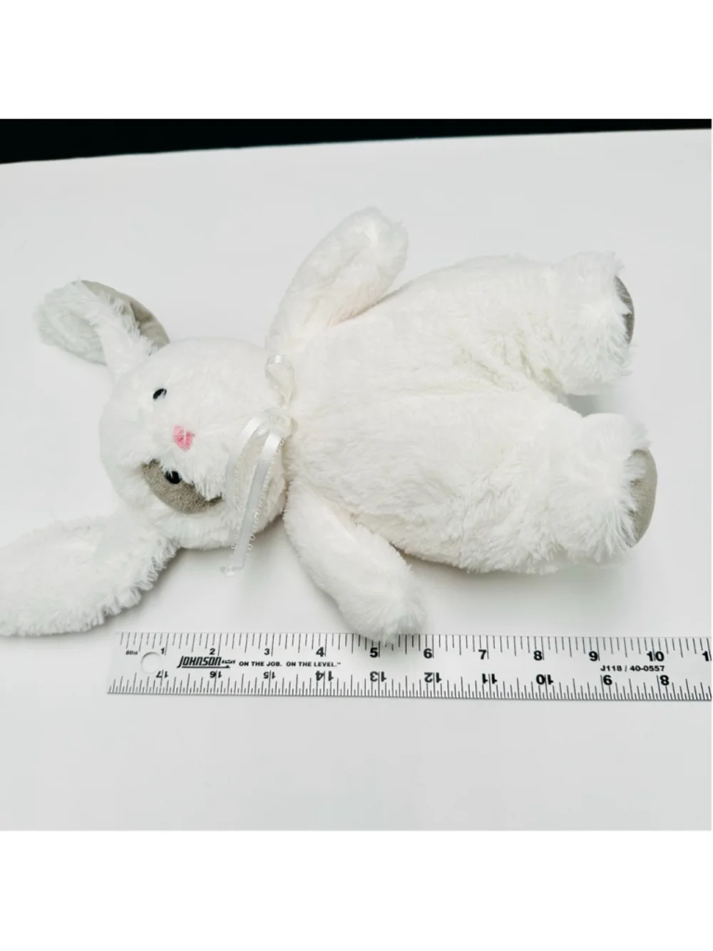 Carters Cuddle Plush Gray White BUNNY Rabbit 9” Security Lovey Baby Toy Read